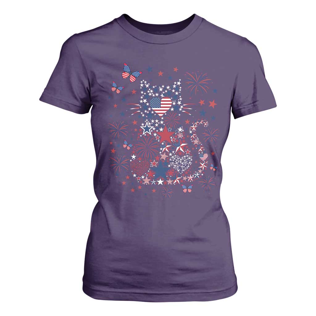 Funny Patriotic Cat Lover T Shirt For Women 4th Of July Freedom