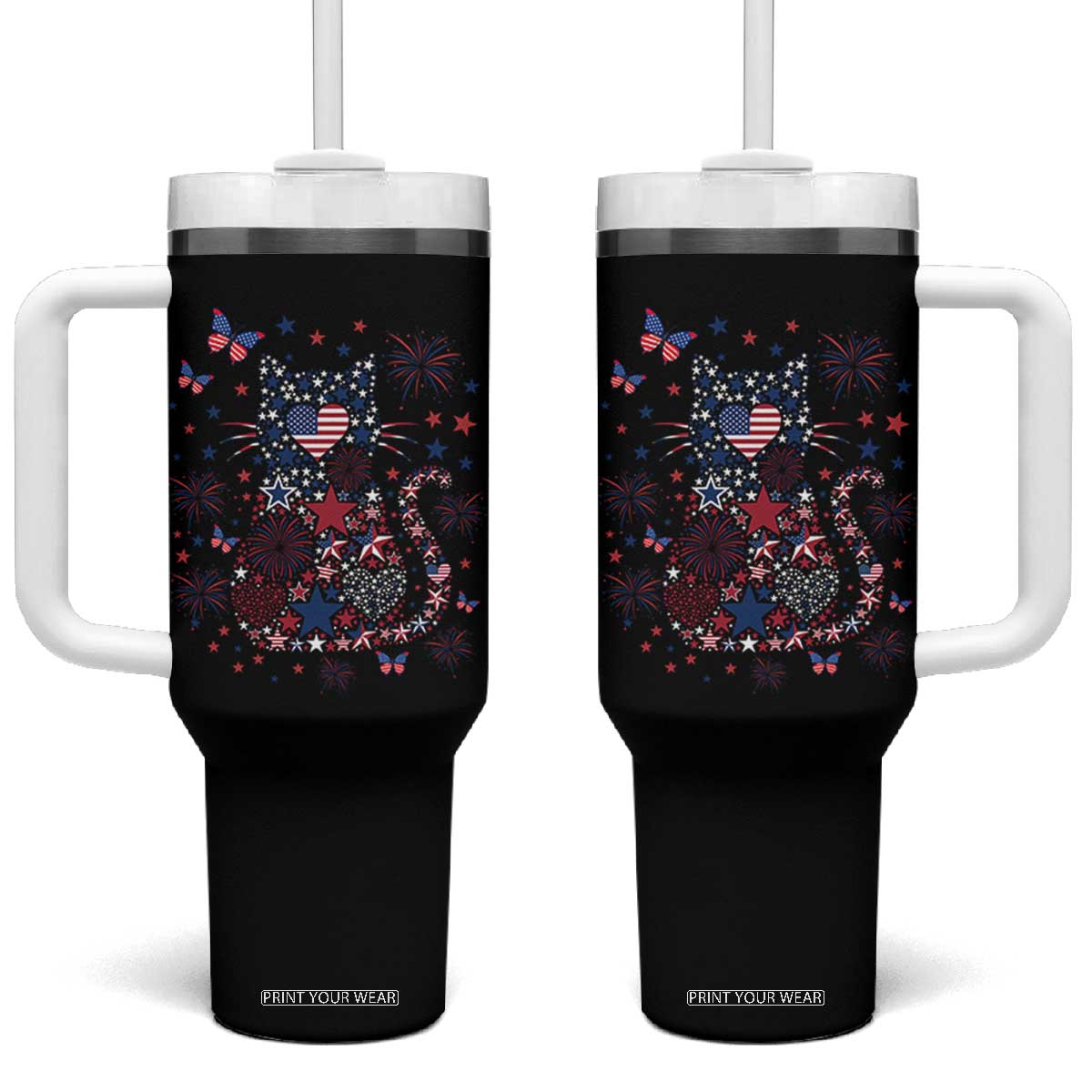 Funny Patriotic Cat Lover Tumbler With Handle 4th Of July Freedom