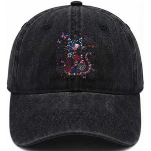 Funny Patriotic Cat Lover Washed Cotton Baseball Cap 4th Of July Freedom