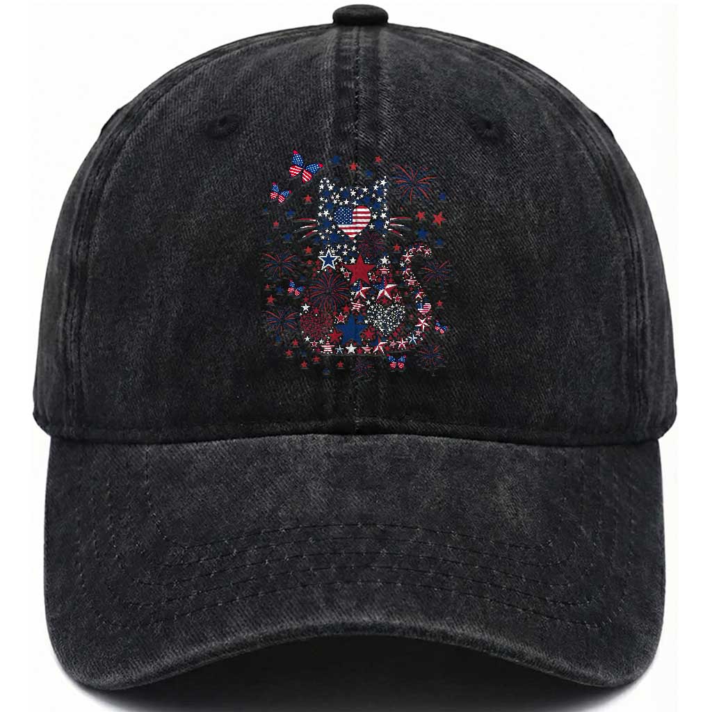 Funny Patriotic Cat Lover Washed Cotton Baseball Cap 4th Of July Freedom TS12 Print Your Wear