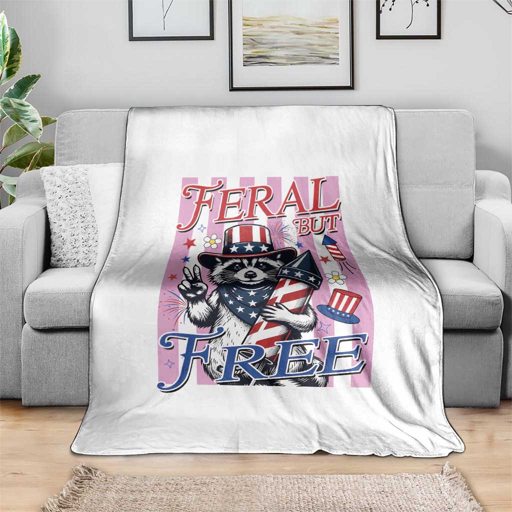 Funny Fourth Of July Raccoon Throw Blanket Feral But Free