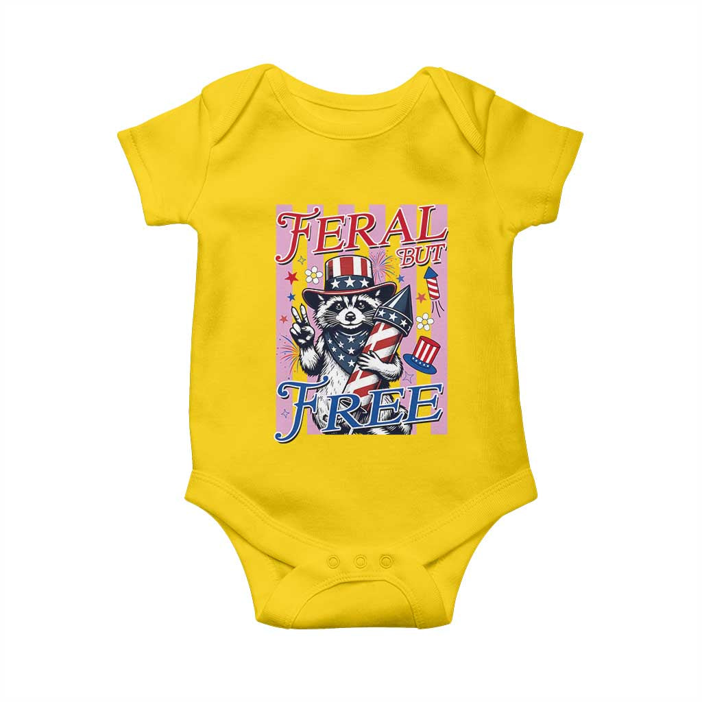 Funny Fourth Of July Raccoon Baby Onesie Feral But Free