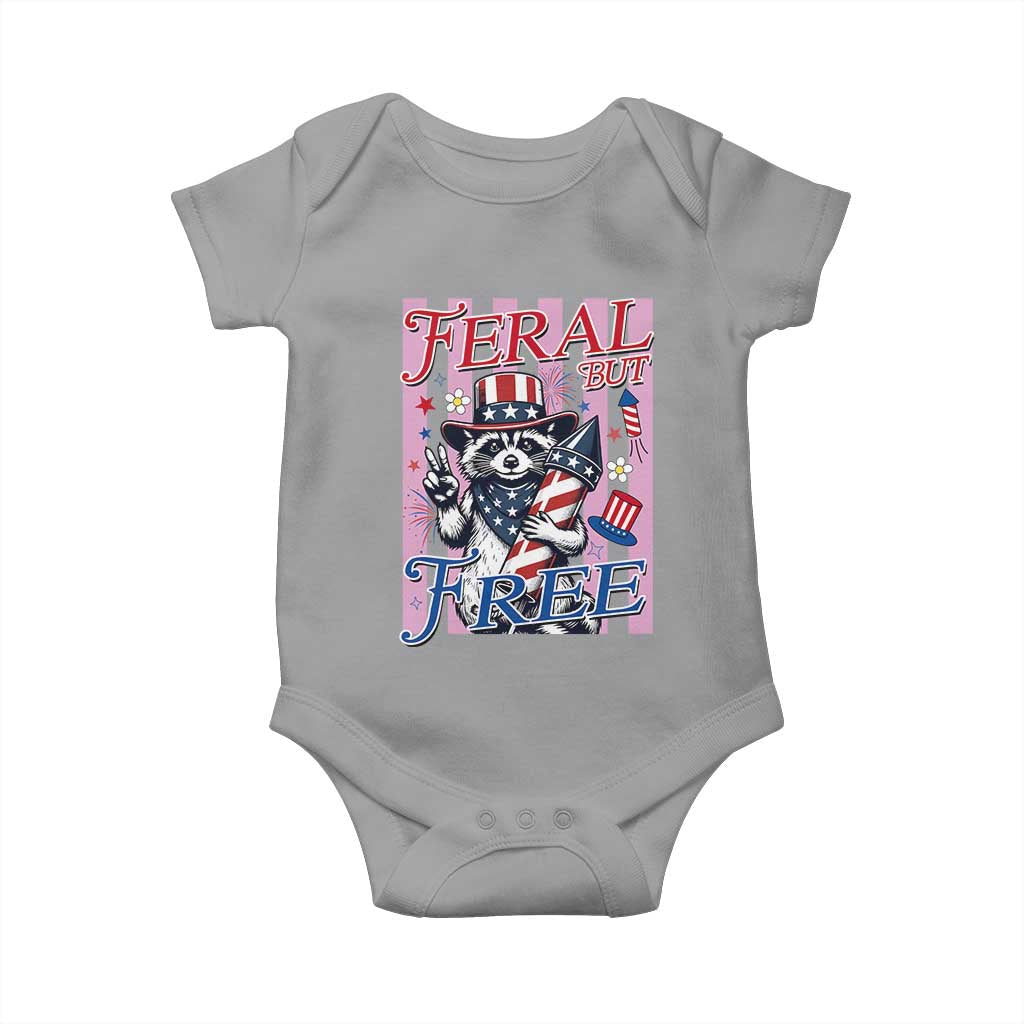 Funny Fourth Of July Raccoon Baby Onesie Feral But Free