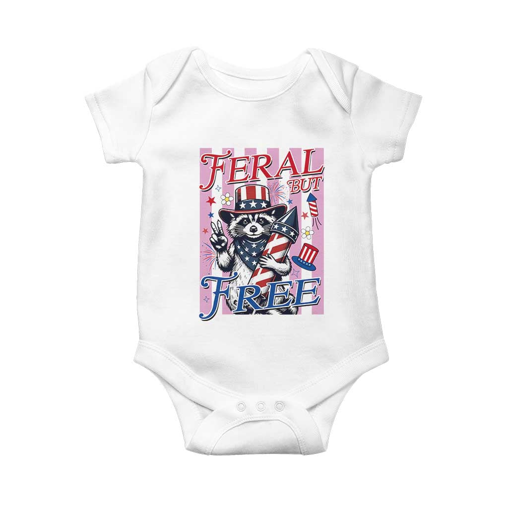 Funny Fourth Of July Raccoon Baby Onesie Feral But Free