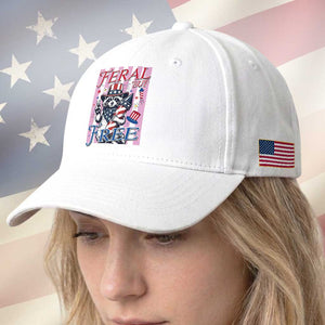 Funny Fourth Of July Raccoon Baseball Cap Feral But Free