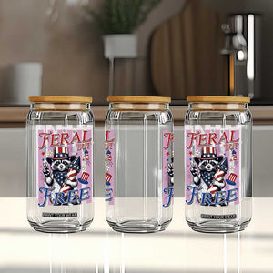 Funny Fourth Of July Raccoon Glass Can Feral But Free