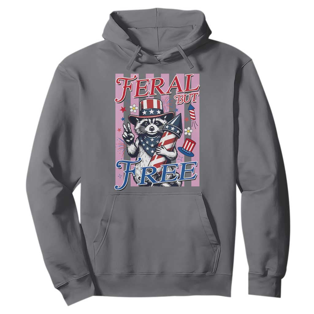 Funny Fourth Of July Raccoon Hoodie Feral But Free