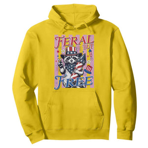 Funny Fourth Of July Raccoon Hoodie Feral But Free