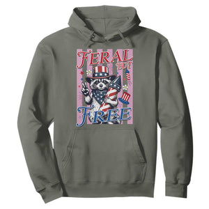 Funny Fourth Of July Raccoon Hoodie Feral But Free