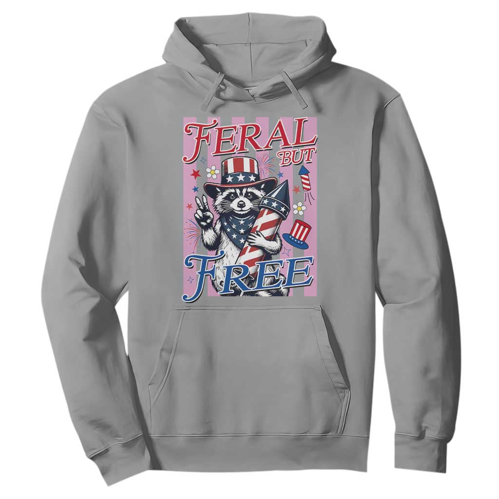 Funny Fourth Of July Raccoon Hoodie Feral But Free