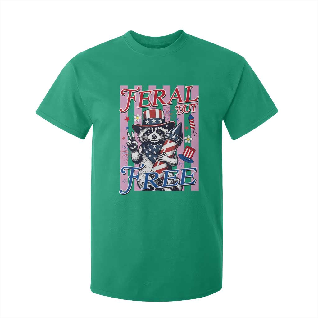 Funny Fourth Of July Raccoon T Shirt For Kid Feral But Free
