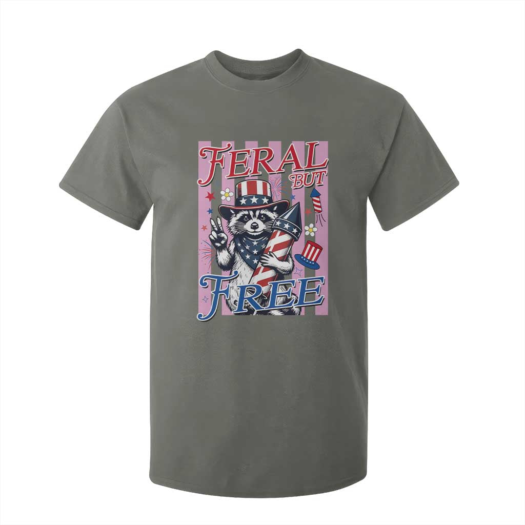 Funny Fourth Of July Raccoon T Shirt For Kid Feral But Free