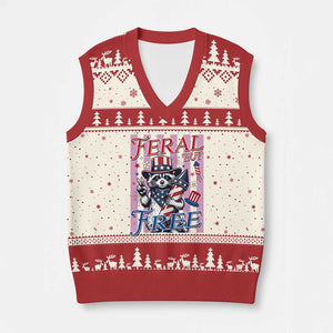 Funny Fourth Of July Raccoon V-Neck Knit Sweater Vest Feral But Free
