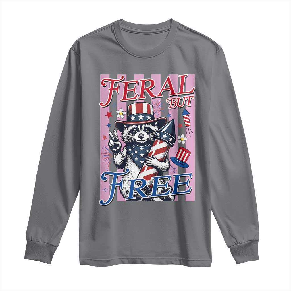 Funny Fourth Of July Raccoon Long Sleeve Shirt Feral But Free