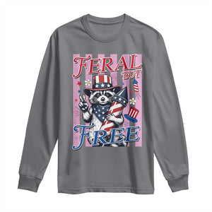 Funny Fourth Of July Raccoon Long Sleeve Shirt Feral But Free