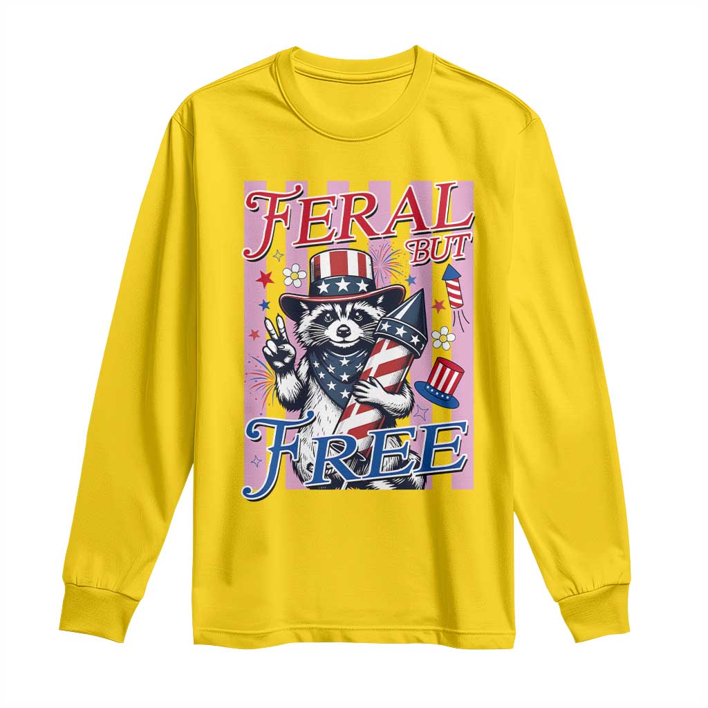 Funny Fourth Of July Raccoon Long Sleeve Shirt Feral But Free