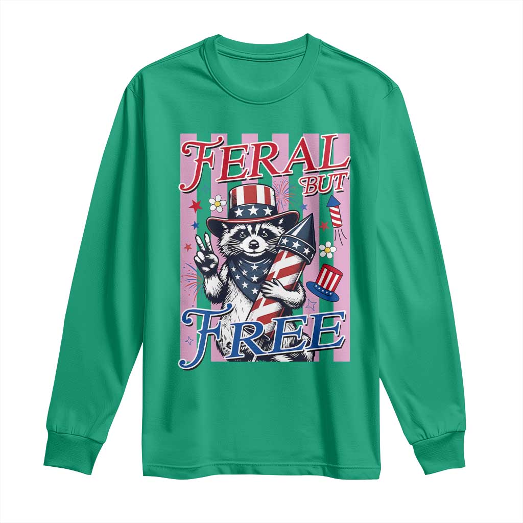 Funny Fourth Of July Raccoon Long Sleeve Shirt Feral But Free