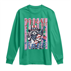 Funny Fourth Of July Raccoon Long Sleeve Shirt Feral But Free