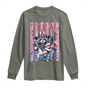 Funny Fourth Of July Raccoon Long Sleeve Shirt Feral But Free