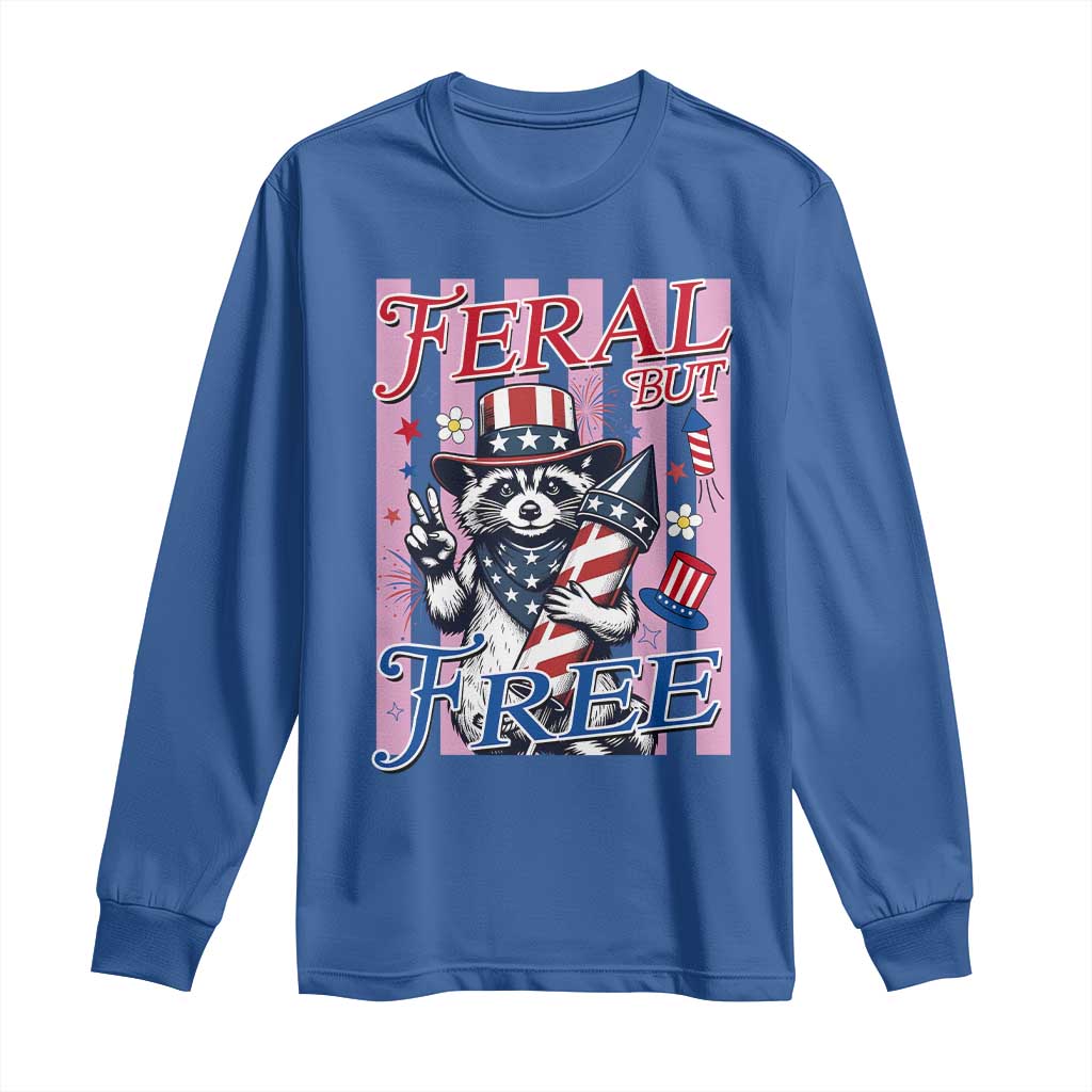 Funny Fourth Of July Raccoon Long Sleeve Shirt Feral But Free