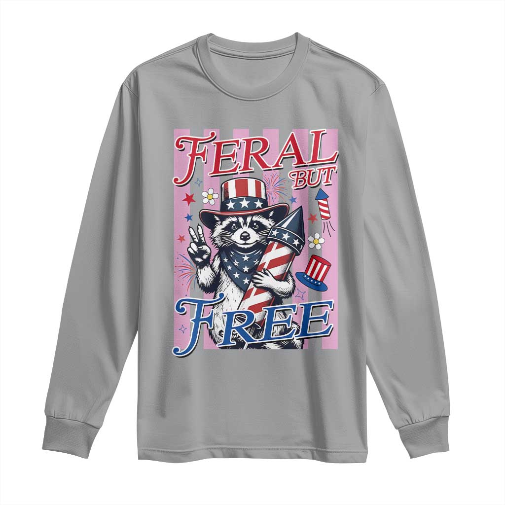 Funny Fourth Of July Raccoon Long Sleeve Shirt Feral But Free