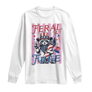 Funny Fourth Of July Raccoon Long Sleeve Shirt Feral But Free