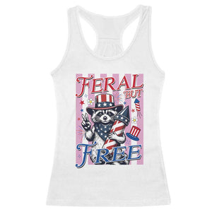 Funny Fourth Of July Raccoon Racerback Tank Top Feral But Free