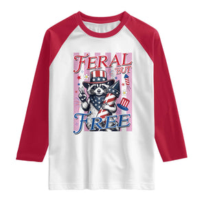 Funny Fourth Of July Raccoon Raglan Shirt Feral But Free