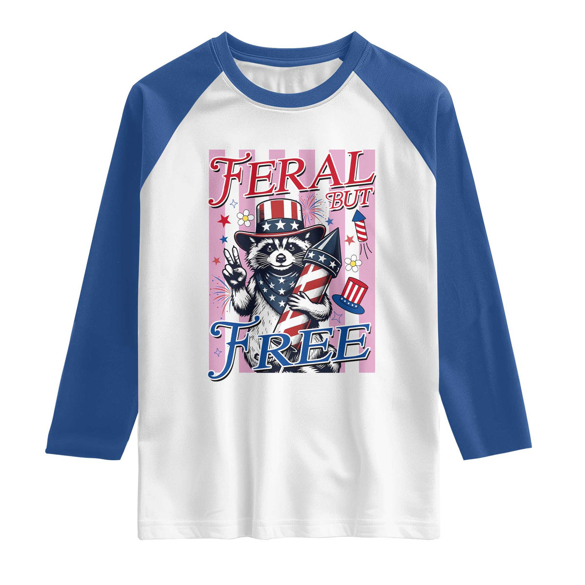 Funny Fourth Of July Raccoon Raglan Shirt Feral But Free