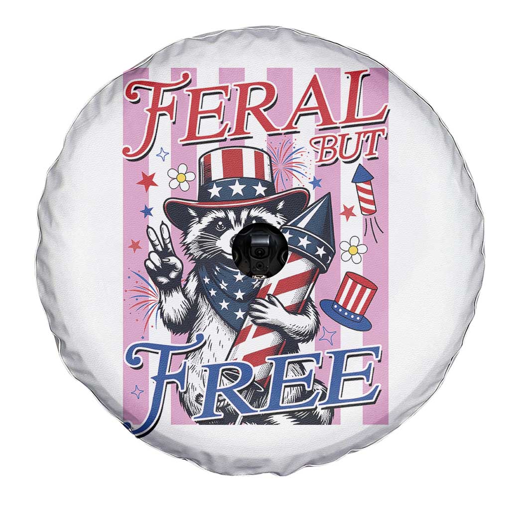 Funny Fourth Of July Raccoon Spare Tire Cover Feral But Free
