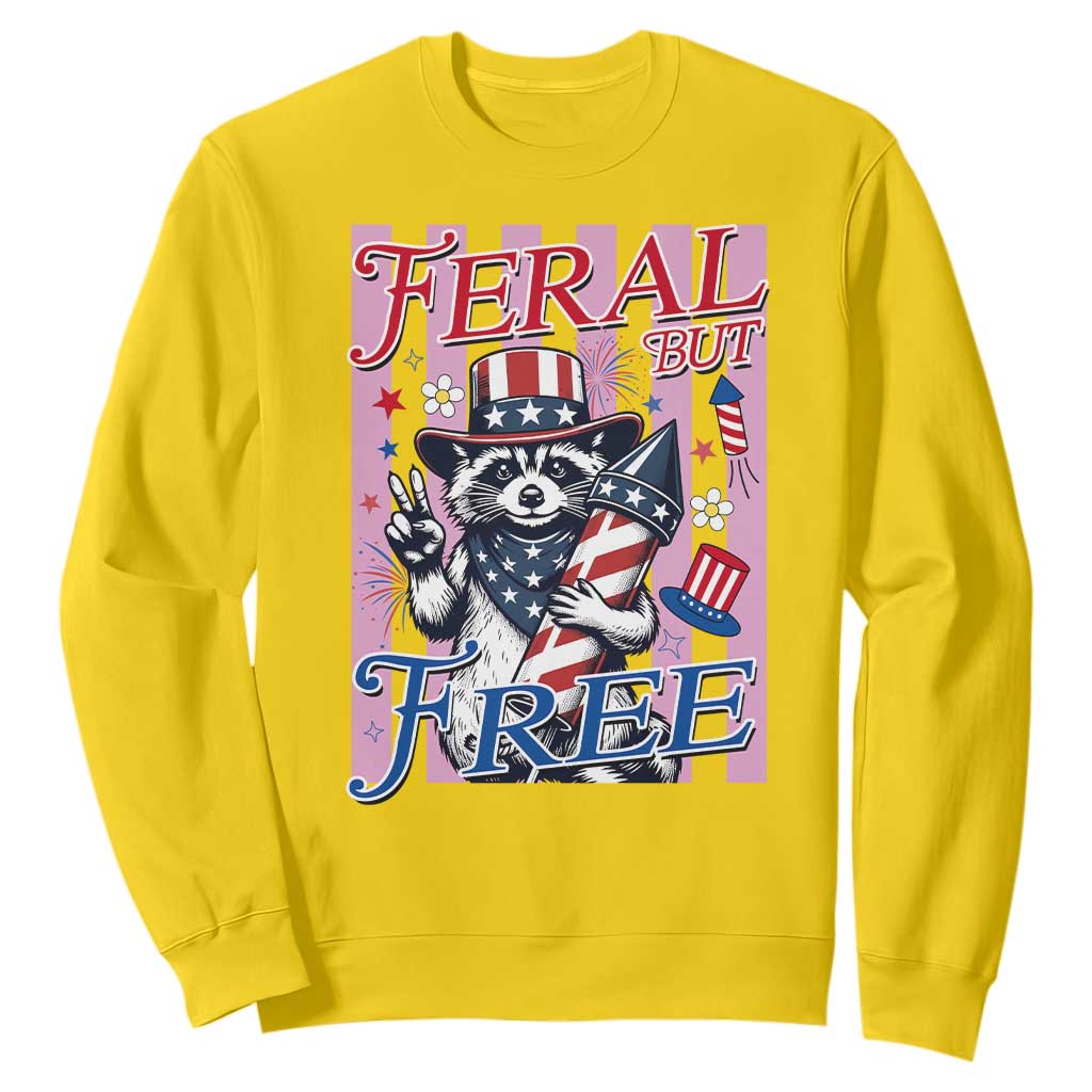 Funny Fourth Of July Raccoon Sweatshirt Feral But Free