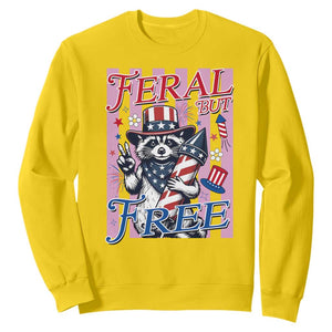 Funny Fourth Of July Raccoon Sweatshirt Feral But Free