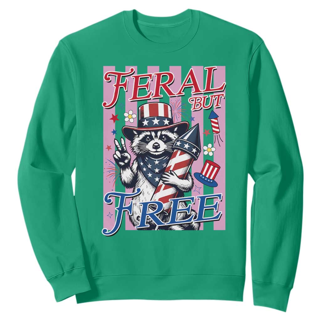 Funny Fourth Of July Raccoon Sweatshirt Feral But Free