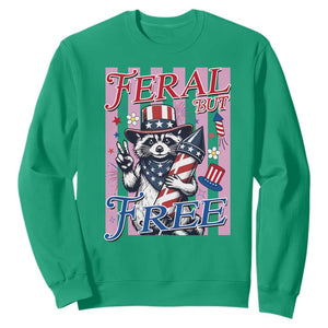 Funny Fourth Of July Raccoon Sweatshirt Feral But Free