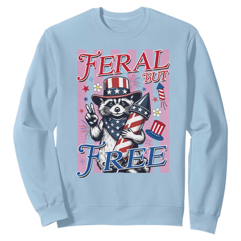 Funny Fourth Of July Raccoon Sweatshirt Feral But Free