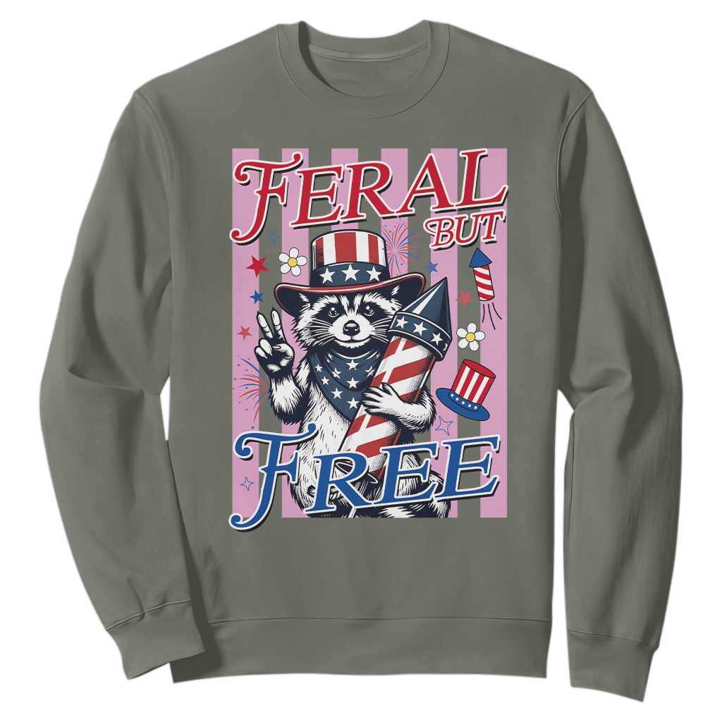 Funny Fourth Of July Raccoon Sweatshirt Feral But Free