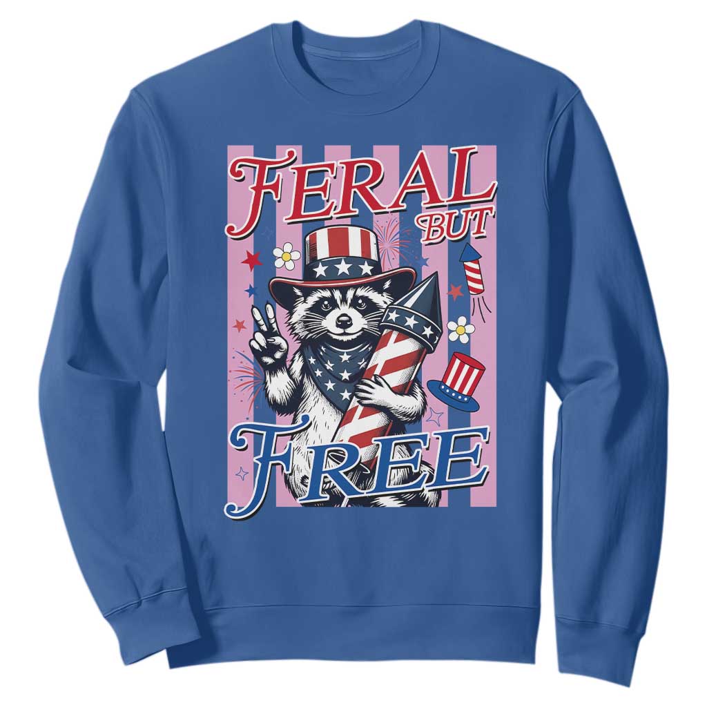 Funny Fourth Of July Raccoon Sweatshirt Feral But Free