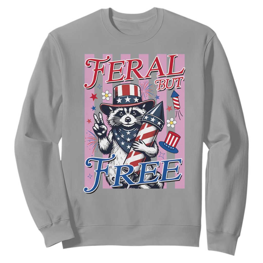 Funny Fourth Of July Raccoon Sweatshirt Feral But Free