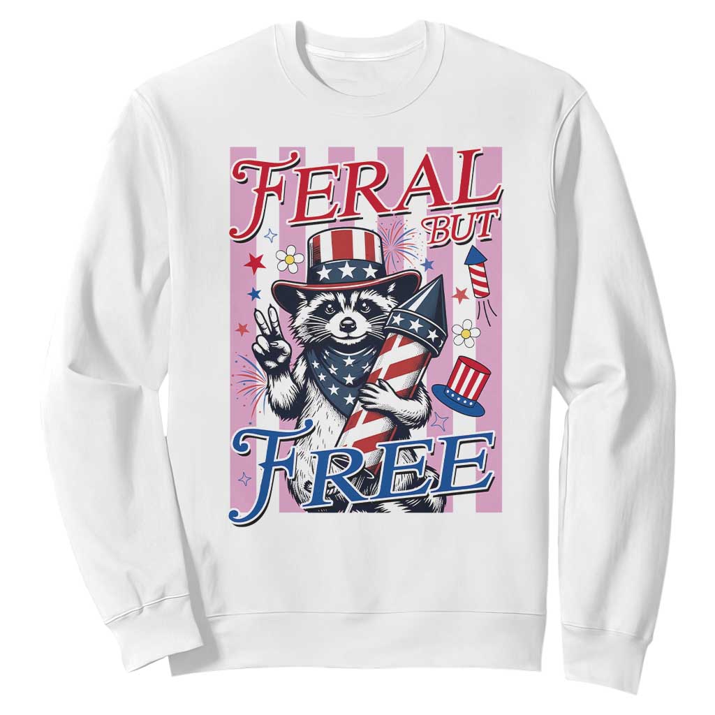 Funny Fourth Of July Raccoon Sweatshirt Feral But Free