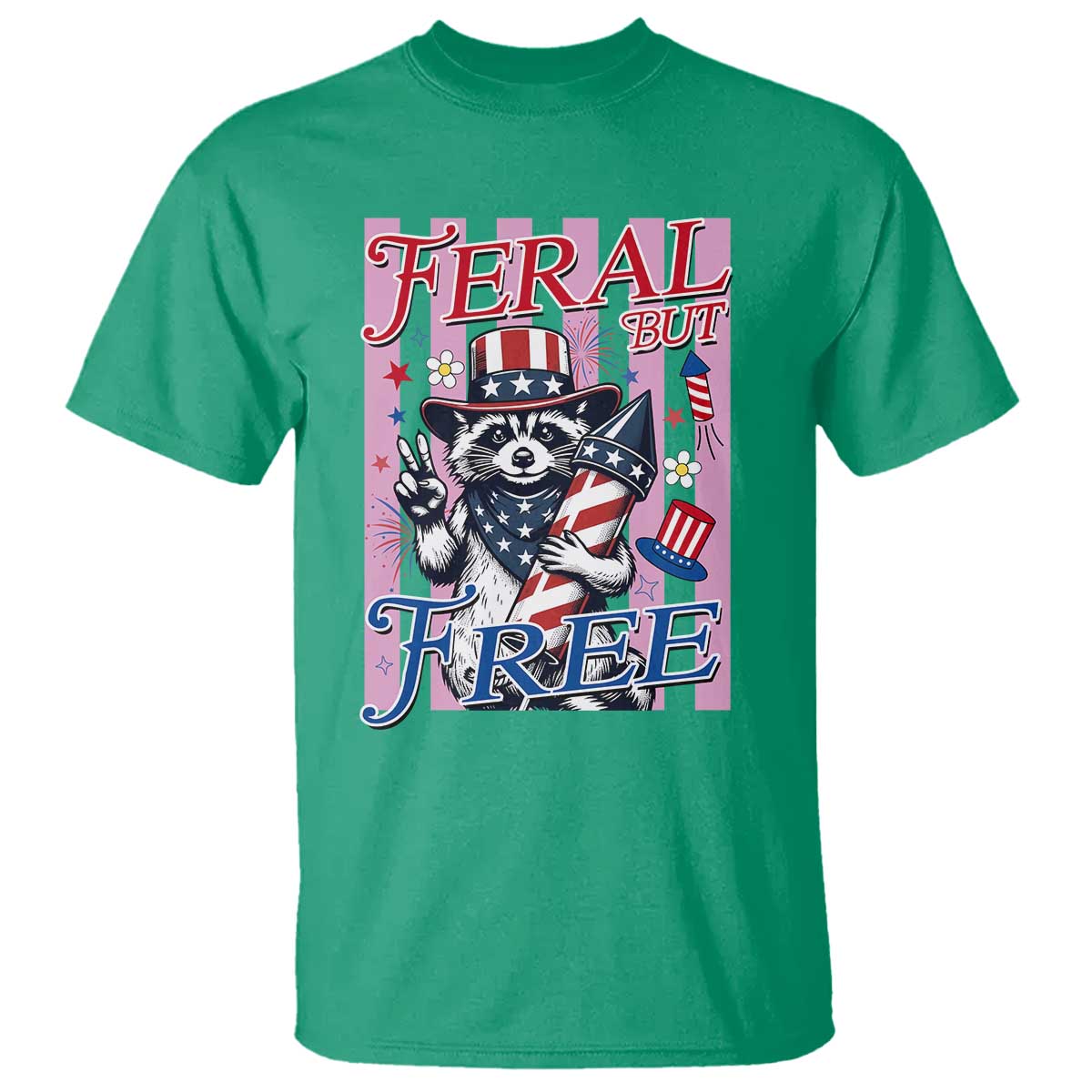 Funny Fourth Of July Raccoon T Shirt Feral But Free