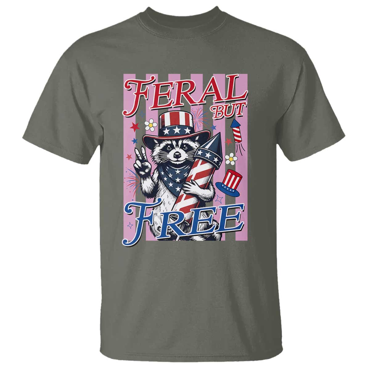Funny Fourth Of July Raccoon T Shirt Feral But Free
