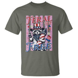 Funny Fourth Of July Raccoon T Shirt Feral But Free