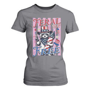 Funny Fourth Of July Raccoon T Shirt For Women Feral But Free