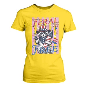 Funny Fourth Of July Raccoon T Shirt For Women Feral But Free