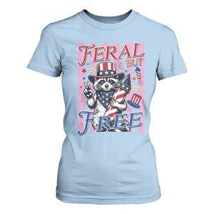 Funny Fourth Of July Raccoon T Shirt For Women Feral But Free