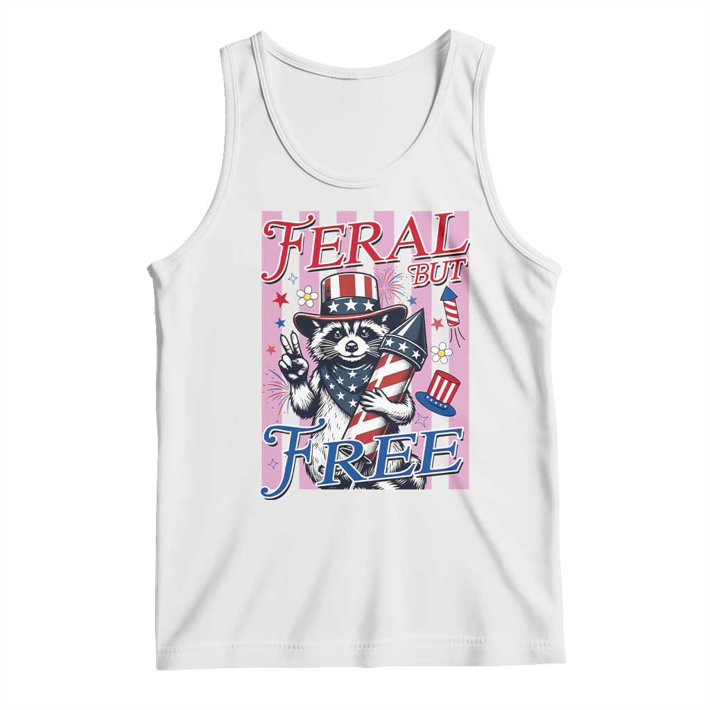 Funny Fourth Of July Raccoon Tank Top Feral But Free TS12 White Print Your Wear