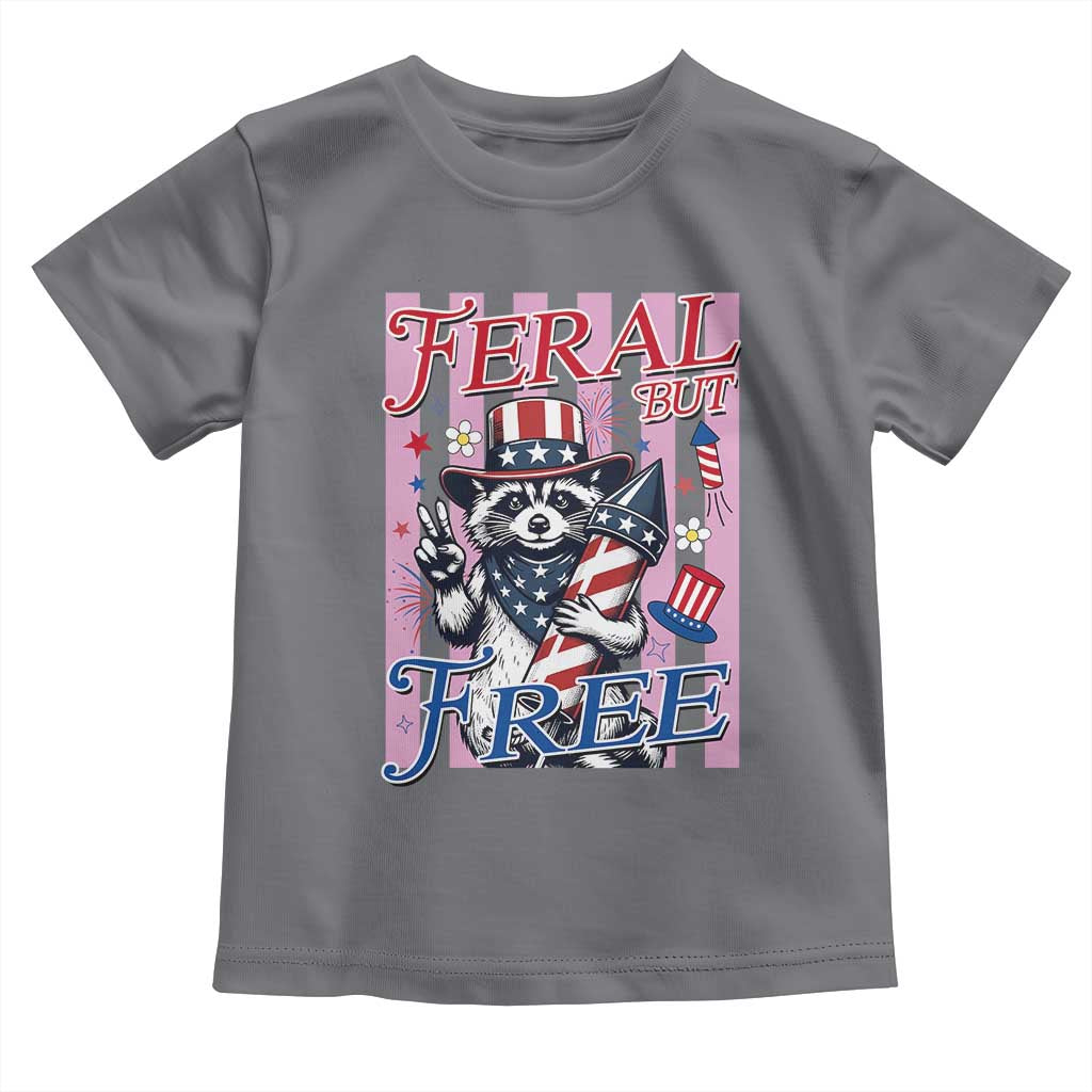 Funny Fourth Of July Raccoon Toddler T Shirt Feral But Free