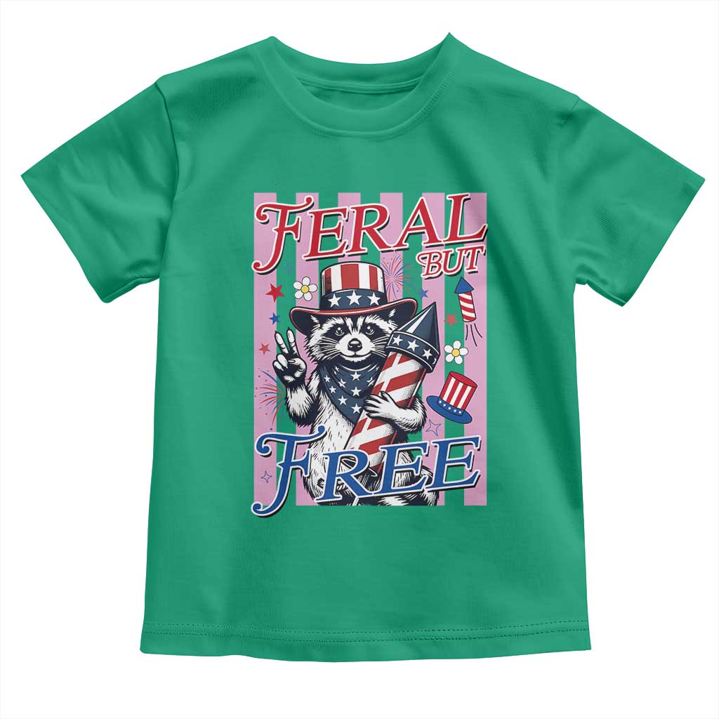 Funny Fourth Of July Raccoon Toddler T Shirt Feral But Free