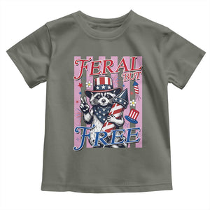 Funny Fourth Of July Raccoon Toddler T Shirt Feral But Free