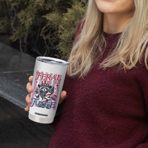 Funny Fourth Of July Raccoon Tumbler Cup Feral But Free